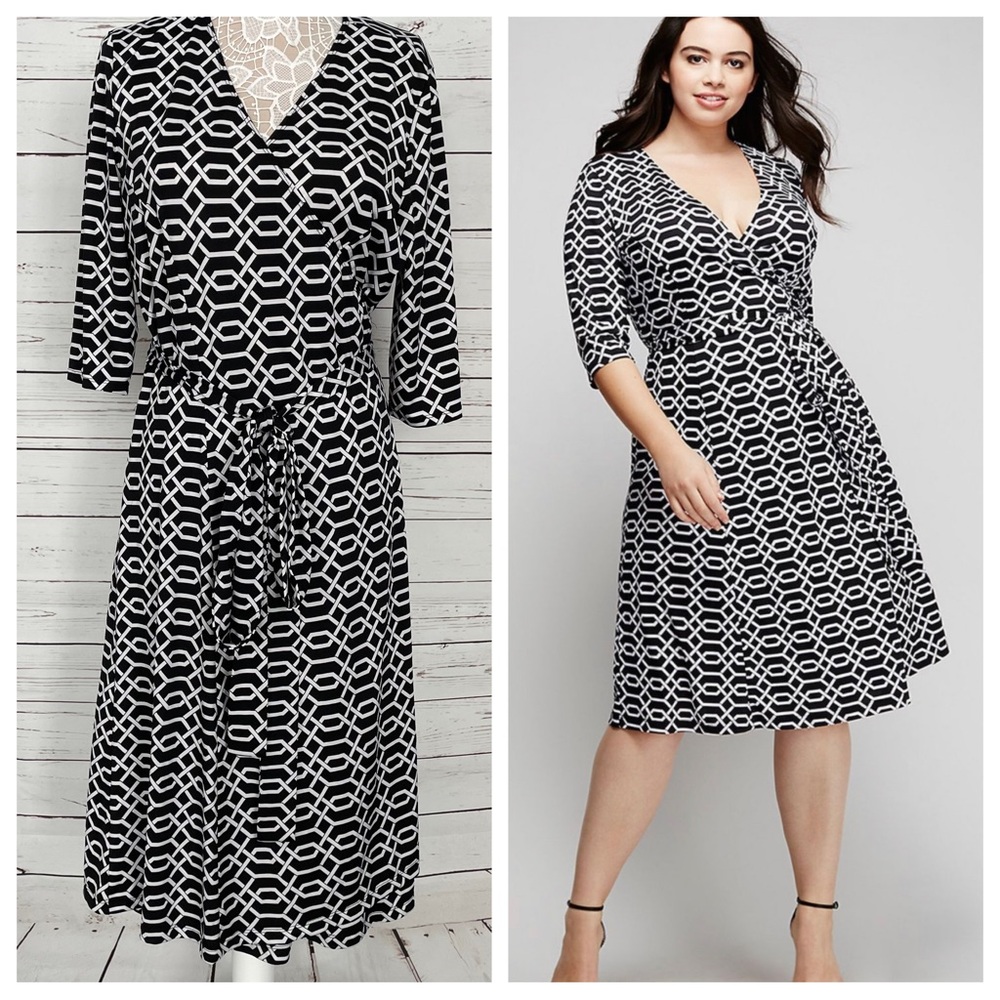 Kiyonna Black and White Print Essential Wrap Dress, size 1X